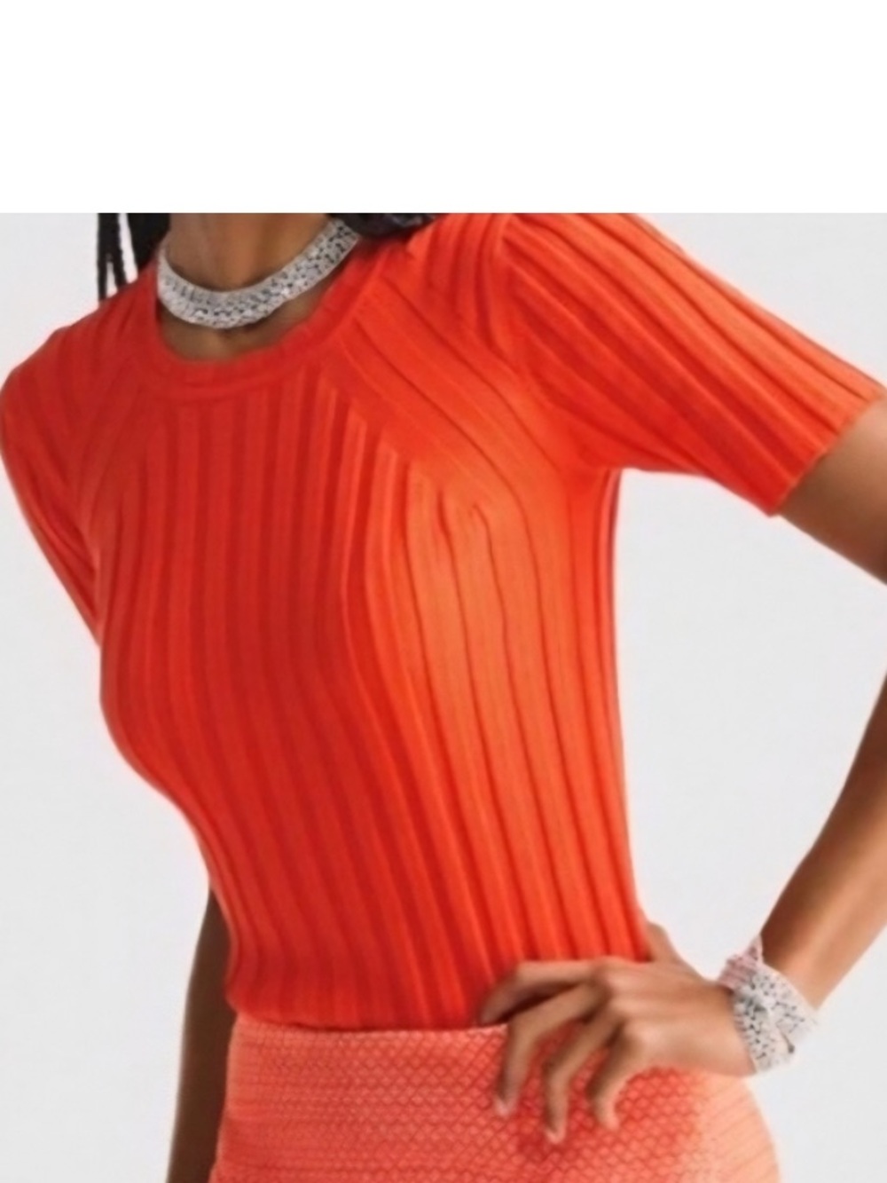 Cabi Orange Ribbed Knit Pullover Top, Size Medium